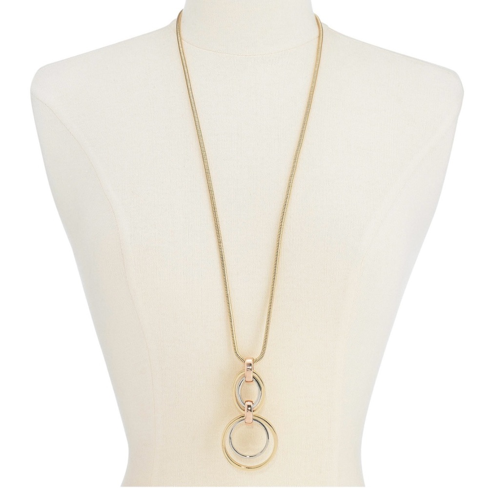Alfani Two-Tone Hoop Link Pendant Necklace, 32 + 2" extender
